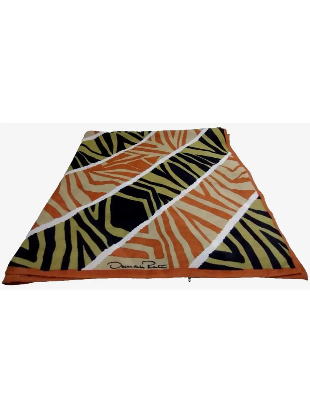 Oscar de la Renta Vintage Rayon Scarf Geometric Zebra Bohemian Black Brown Tan